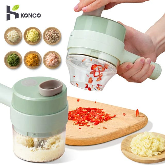 4in 1 Portable Electric Vegetable Cutter Set, Garlic Slicer, Vegetable Mincer, Onion Mincer Ginger Masher, Kitchen Tools